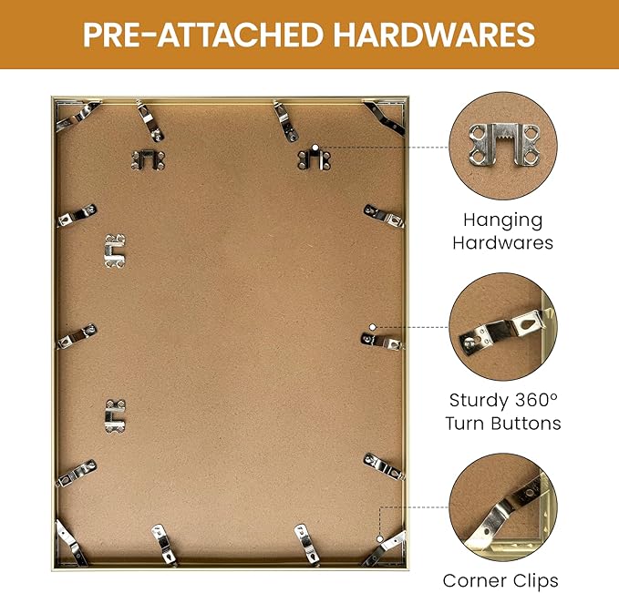 15x20 Aluminum Metal Picture Frame,Tempered Glass Gold Photo Frame 15x20 for Family Photo,Posters,Art,Document to Wall Mount Horizontally or Vertically
