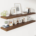 Vivelove Wide Floating Shelves for Wall 12 Inch Deep, 55" X 12" X 2" Floating Shelf, 2 Inch Thick Shelf for Living Room Bathroom Bedroom Kitchen Book Room, Rustic Farmhouse Decor Set of 2, Walnut
