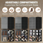 2 Pack Shoe Organizer for Closet,Foldable Shoe Storage Organizer with Adjustable Dividers, Shoe Storage Box with Clear Cover, Fits up to 16 Pairs,Black & Gray