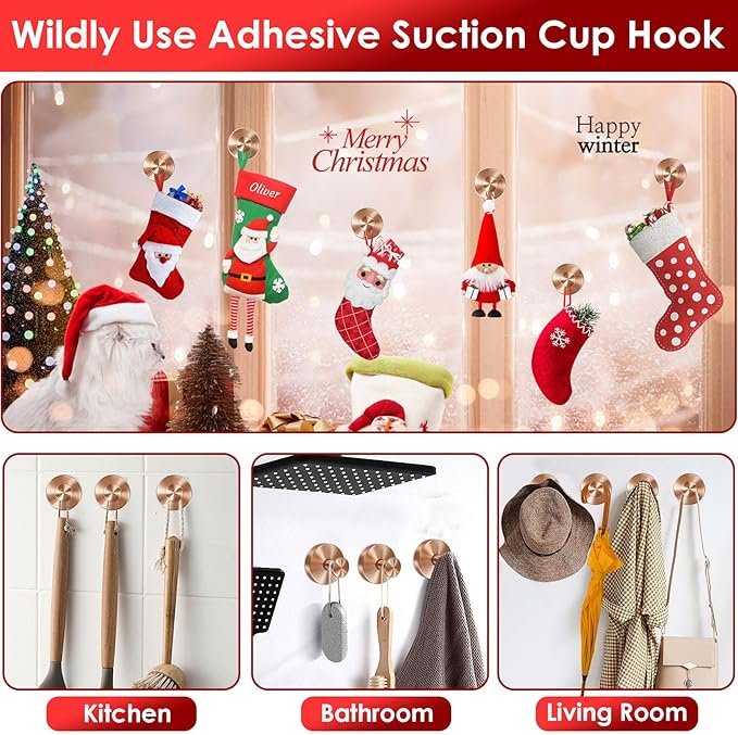 Bronze Wreath Hangers for Front Door, 22 LB Heavy Duty Suction Cup Wreath Hooks for Halloween Fall Christmas Decorations, Strong Removable Wreath Holders, Garland Hangers for Door Frame Window Glass