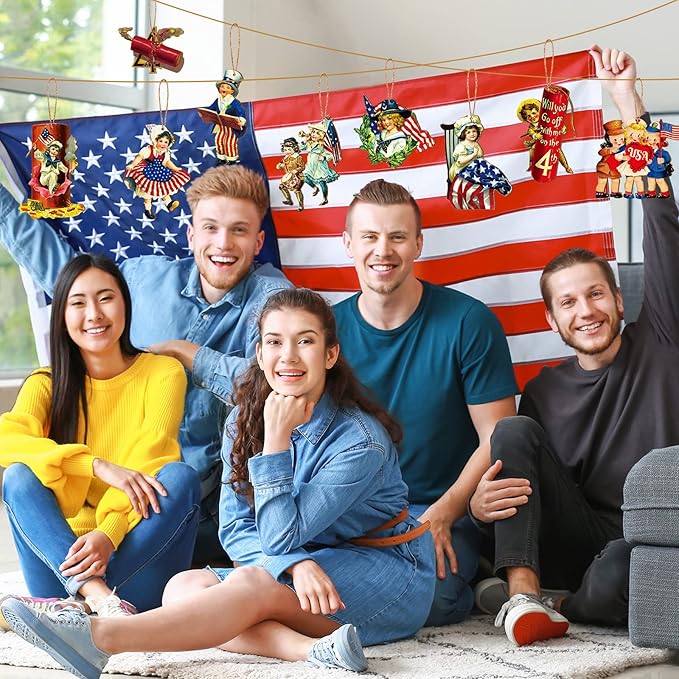 Sintuff 36 Pcs 4th of July Tree Ornaments 250th Anniversary Decoration Patriotic Wood Independence Day Ornaments Red White Blue Party Hanging Decoration Artifact for Small Tree Holiday Party Supplies