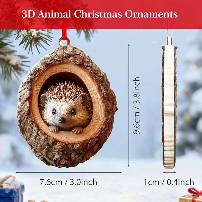 Forest Animal Christmas Ornaments,Funny Forest Animal Ornaments for Christmas Tree,3D Resin Ornaments Hanging Gift for Animal Lovers&Easter Basket Stuffers(Hedgehog)