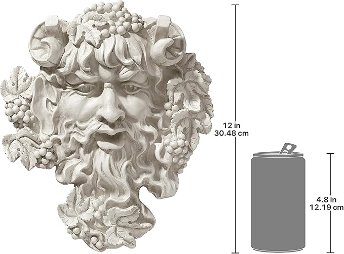 Design Toscano Bacchus, Grape Harvest Wine Greek Greenman Face Wall Sculpture, Medium, 12 inches tall, Cast Stone Resin, Antique Stone Finish