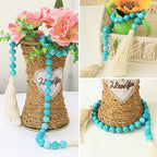 Gemstone Bead Garland with Tassel,31inch Farmhouse Rustic Country Table Decor Prayer Healing Beads Boho Wall Shelf Hanging Decoration (Turquoise Ball)