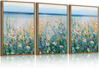 Extra Large Blue Floral Wall Art Framed Wildflower Artwork Blue Floral Wall Pictures Wildflowers Wall Decor for Living Room Bedroom Bathroom Office Blue Flowers Bloom Painting by The Seaside 24x36 Inches Set of 3