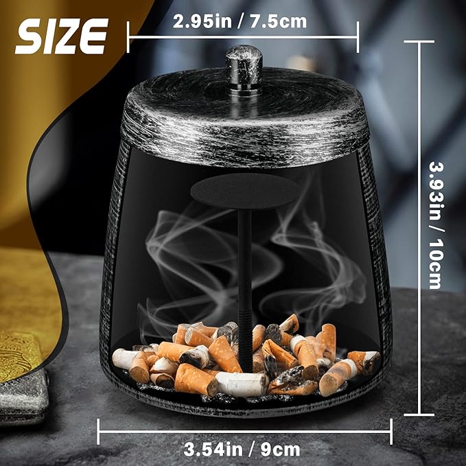 Ashtray for Cigarettes Outdoor, Outdoor Ashtray with Lid for Cigarette, Metal Odorless Windproof Smokeless AshTray for Patio Home Office Tabletop Balcony