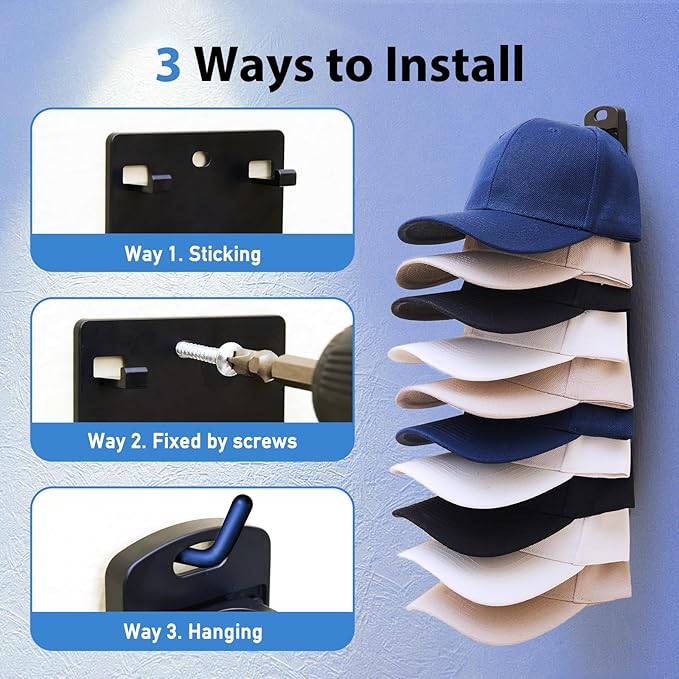 Hat Organizer for Baseball Caps for wall,2 Pack Cap Racks, Rack Hanger Storage Display Holder Hooks Stand for Closet Door,Hold Up to 40 Hats
