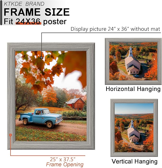 KTKDE 24x36 Poster Frame 3 Pack,Picture Frames Wooden Gray 36 by 24 in for Pictures and Art Prints, Exhibition, Caffe Large Frame for Photos, best gift