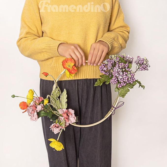 Framendino, 12 Pack Wooden Bamboo Ring Hoop Dream Catcher Rings Macrame Floral Hoops Craft for DIY Wedding Wreath Wall Hanging Decorations (10 In/12 in)