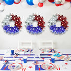 TORONTOKYO 3 Pcs Patriotic Tinsel Wreath for Front Door 11.81 Inch Red White Blue Memorial Day Wreath with Stars 4th of July Decorations for Independence Day Wall Home Farmhouse