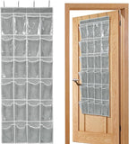 Over the Door 24 Pocket Hanging Shoe Organizer, Space Saving Hanging Storage Holder, Gray, (56" X 22.5")
