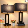 Set of 2 Touch Control Table Lamps with 2 USB Ports&AC Outlet, 3-Way Dimmable Modern Nightstand Lamp Sets, Bedside Black Lamps for Bedroom Living Room End Tables Reading, Bulbs Included, Black Shade