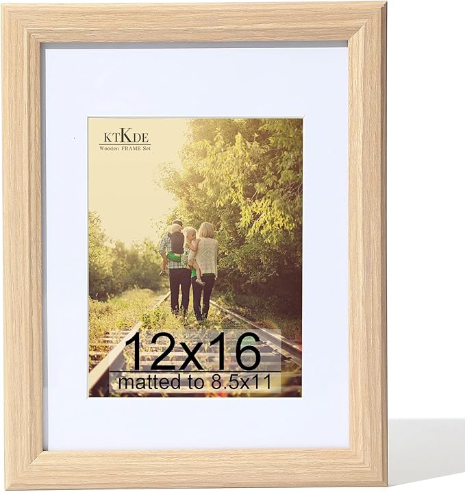 KTKDE 12x16 Picture Frame Real Glass,Poster frame Display Pictures 8.5x11 with Mat or 12x16 Without Mat, Modern Style Wood Composite Frame,Gallery Wall Frame Wooden ，best gift