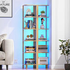 TUTOTAK Corner Shelf with LED Light, 6-Tier Corner Bookshelf for Small Space, Narrow Display Corner Shelf Stand with Storage Rack, for Living Room, Bedroom, Natural BS08BN006L