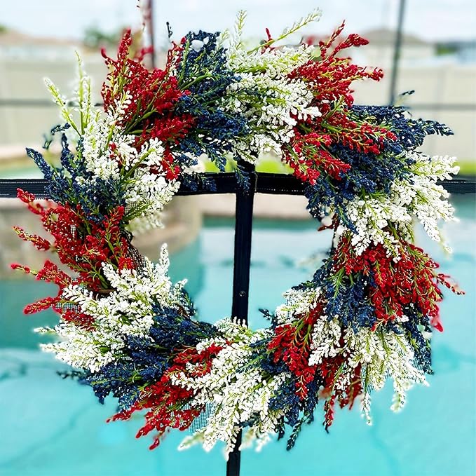 20In Patriotic Wreaths for Front Door, Artificial Red White Blue Faux Flowers,Patriotic Wreath Decorations,Decor for 4th of July,Festival Wreath for Outdoor,Home, Office, Party Wall