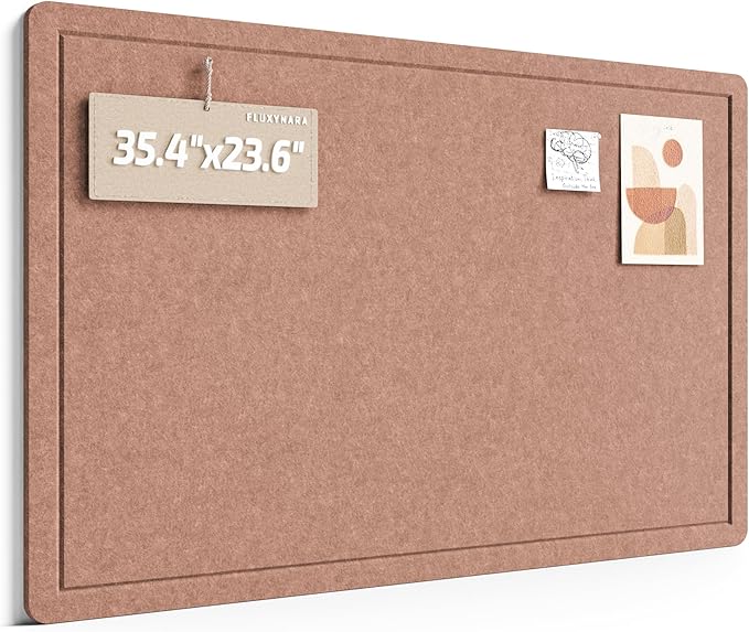 Fluxynara Bulletin Board,35.4" x 23.6" Cork Board Alternative with 12 Safe Removable Adhesive Tabs, Foldable Felt Pin Board for Home Office, Classroom, Bedroom,Entryway for Walls—Terracotta