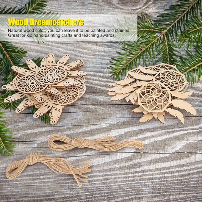 Wooden Dreamcatcher, 20Pcs Unfinished DIY Dream Catchers Kits Mini Decorative Hanging Ornaments Wall Craft for Home Bedroom Decoration