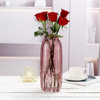 Large Ribbed Tall Pink Glass Vase - 12.0" Decorative Floor Vase for Home Table Centerpieces and Farmhouse
