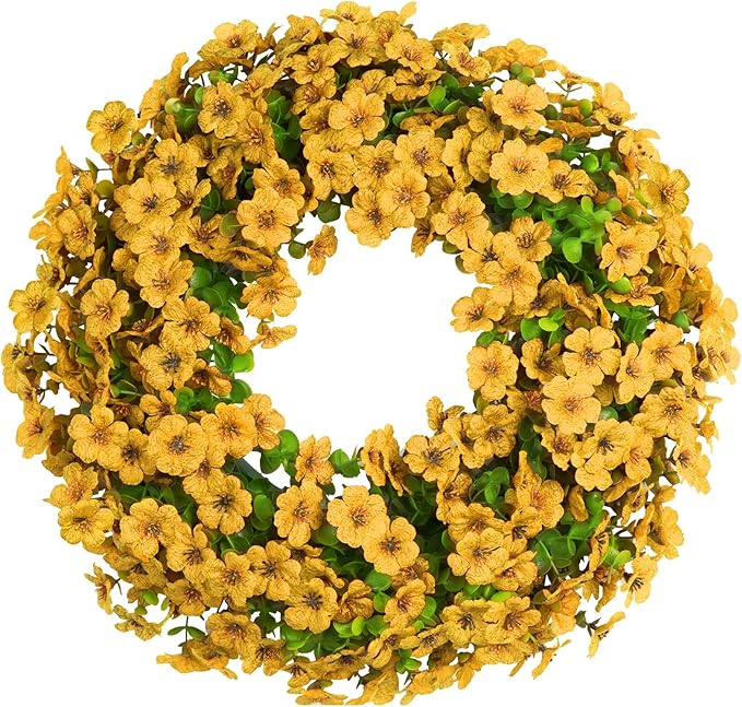 20 Inch Spring Summer Wreaths for Front Door, Artificial Flowers Violet Silk Floral Wreaths with Fake Plants Green Eucalyptus Leaves for Outdoors Farmhouse Wall Wedding Porch Home Decor