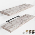 RICHFOCUS 40Inch Floating Shelves for Wall 2 Pack Shelves for Bedroom|Kitchen|Bathroom|Laundry Room Rustic Wood Wall Mounted Shelf with Invisible Brackets for Books|Storage|Decor, Rustic White
