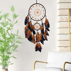 Orange and Black Dream Catcher Wall Decor Feather Dream Catchers with Luminous Bead Handmade Dreamcatcher Wall Hanging Ornament for Bedroom Living Room Home Decor