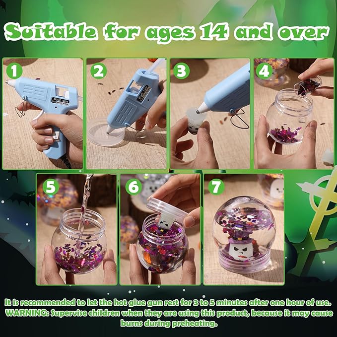 12 Sets Valentine Clear Plastic Snow Globes Kit with Heart Bear, Heart Sequins Flakes, Glue Guns for Wedding DIY Snow Globes Craft Gifts for Her Women (Halloween)