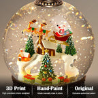 Snow Globe Christmas Decorations for Home Auto Snowfall Glitter Music Collection Santa Reindeer Train Snowy Village Scene with 6H Timer USB/Battery Powered 105mm Globe