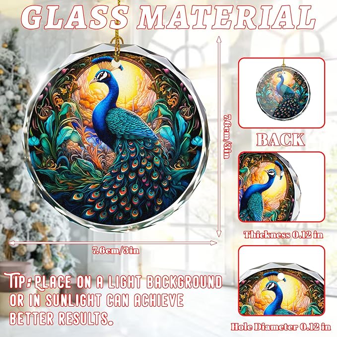 Peacock Stained Glass Ornament - Christmas Tree Decoration, Peacock Ornaments for Exchange