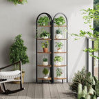 Homhedy 5-Tier Arched Corner Shelf Stand, Wall Corner Bookshelf with Metal Frame, Plant Stand, Industrial Storage Rack Shelf for Living Room, Bedroom, Office, Bathroom, Rustic Brown and Black