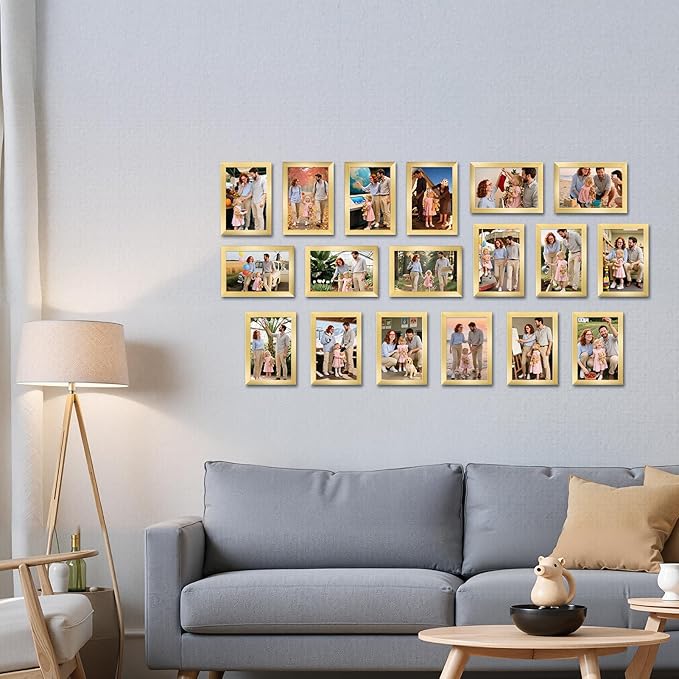 Giftgarden 4x6 Picture Frame Set of 18, Lightweight 4 by 6 Frames Bulk for Gallery Wall Photo Hanging and Tabletop Display, Gold