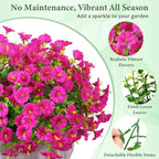 MARTINE MALL 12 Bundles Look Real Artificial Flowers for Outdoors, Realistic Fake Outdoor Flowers, UV Resistant Silk Petunia Flowers for Outside Faux Flowers Plants for Outdoor Porch, Fuchsia