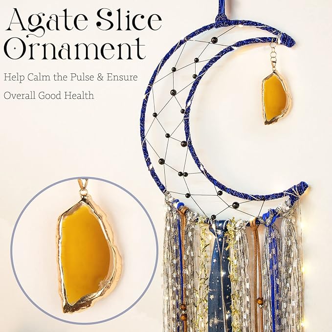 Witchy Crescent Moon Dream Catcher with Purple Agate, Witch Pagan Woven Wall Hanging Dreamcatcher with Light, Gothic Wiccan Hippie Decor with Ornament Decoration Women Gift for Bedroom Christmas
