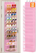 MISSLO 12 Tier Over the Door Shoe Organizer Breathable Mesh Hanging Shoe Rack for Closet Storage Shoe Holder for Door Fit 24 Pairs Sandals, Heels, Boots (Pink)
