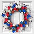 21" Patriotic Wreath for Front Door 4th of July Wreaths with Red White Blue Tulip Flowers&Berry for 250th Anniversary USA Memorial Day, Independence Day Home Porch Wall Outdoor Farmhouse Decoration