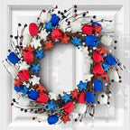 21" Patriotic Wreath for Front Door 4th of July Wreaths with Red White Blue Tulip Flowers&Berry for 250th Anniversary USA Memorial Day, Independence Day Home Porch Wall Outdoor Farmhouse Decoration