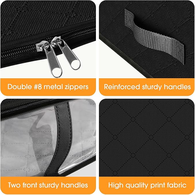 StorageRight Under Bed Storage Bags 4 Pack, 40L Large Clothes & Comforter Storage Containers with Clear Window, Breathable Fabric Organizer for Blankets, Bedding, Seasonal Clothing, Black
