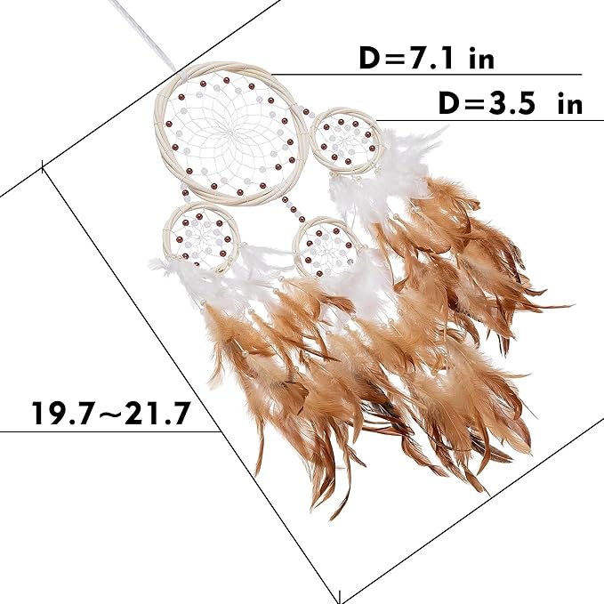 Large Rattan Dream Catchers - Brown Rooster Feather with Luxury Pearl, Multiring, Handmade Dreamcatcher for Bedroom, Dream Catcher for Girls, Dream Catchers for Boys, Dream Catcher Wall Decor