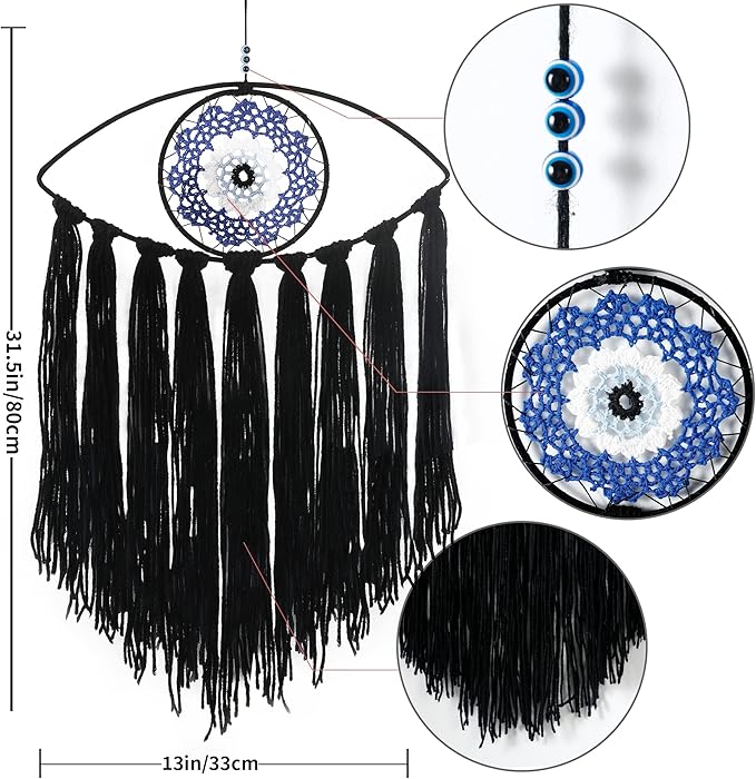 Holmgren Evil Eye Dream Catcher - Black Dream Catchers for Bedroom, Evil Eye Wall Hanging for Witch Dark Decor, Gothic Wall Decorations, Ornament Craft Gift(Black)