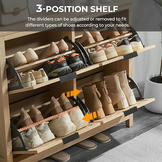 4 Flip Drawers Shoe Cabinet Storage for Entryway, Narrow Hidden Wood Shoes Organizer Cabinet Front Door Entrance Thin Free Standing Front Door Shoe Rack Storage for Entryway(Oak)