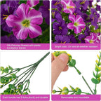 INSPRING Artificial Outdoor Flowers Hanging Baskets Faux Plants Spring Decoration, UV Resistant Fake Silk Morning Glory in Planter Look Real Petunias for Outside Patio Porch Balcony Garden Home, 2Mix