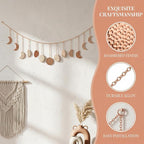 opulinea Moon Phase Garland Rose Gold Hammered Metal - Celestial Boho Wall Hanging Decor Moon Phases Ornament for Bedroom Aesthetic Above Bed Living Room Home Decor