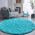 FJZFING Blue Round Rug Ultra-Soft Plush Modern 7x7 Circle Area Rug for Kid's Bedroom, Fluffy Shag Circular Rug for Nursery Room, Non-Slip Home Decor Cute Blue Carpet for Teen's Room