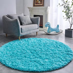 FJZFING Blue Round Rug Ultra-Soft Plush Modern 7x7 Circle Area Rug for Kid's Bedroom, Fluffy Shag Circular Rug for Nursery Room, Non-Slip Home Decor Cute Blue Carpet for Teen's Room