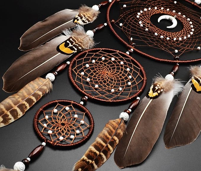 Urdeoms Large Dream Catchers for Bedroom Adult Brown Boho Dream Catcher Wall Decor with Turquoise Hanging Ornament Teen Dorm Room Decor Festival Gift