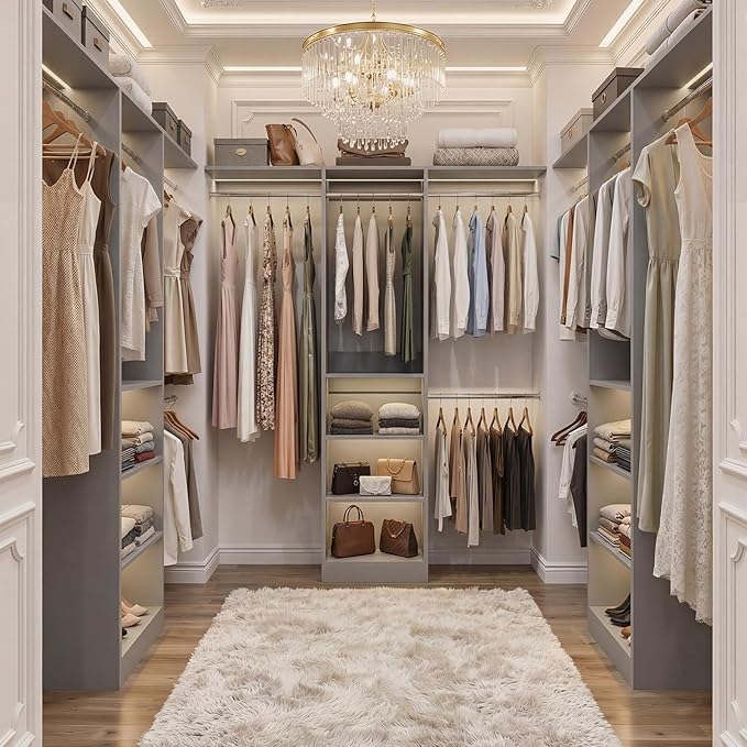 Cyclysio 4FT Small Closet System, 80"H Closet Organizer System with 4 Closets Rods & 3 Shelves, 48" Closets Organizers and Storage for Small Bedrooms, Laundry Rooms, Cloakrooms, Grey