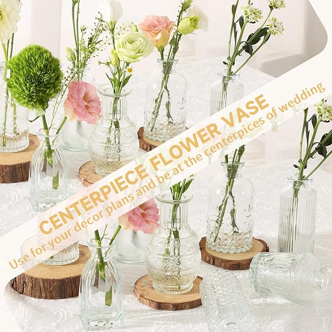Glass Bud Vase Set of 32PCS Wedding Centerpieces for Tables,Mini Clear Bud Vases for Flowers,Small Flower Vases Suitable for Birthday Party,Anniversary,Wedding,Baby Shower (Clear, 32PCS)