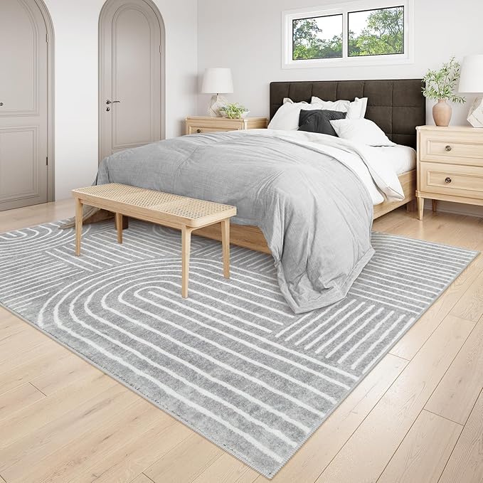 Lahome Abstract 8x10 Area Rugs for Living Room, Non Slip Bedroom Rug 8x10 Under Bed, Soft Grey Ultra-Thin Accent Carpet for Dining Room Office(8x10ft,Gray)