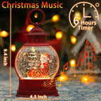 Christmas Santa Snow Globes, Cat Family Musical Snow Globe Light up Swirling Glitter Snow Globe Red Lantern with Timer, Christmas Tree Holiday Party Gifts and Decorations, USB & Battery Operated