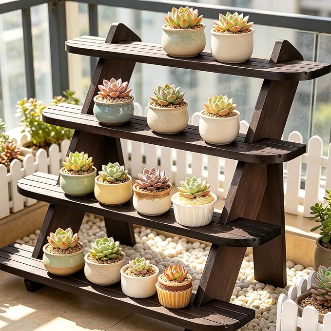 Wooden Cupcake Stand, 4 Tier Shelf Earring & Ring Holder Stands,Tiered Tray Stand Display Shelf Display Riser, Table Display Stand For Vendors, Perfume Organizer, Fragrance Shelf, Spice Rack