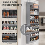 16-20 Pairs Over the Door Shoe Organizer, Clear Pockets Shoe Rack for Closet Door, Hanging Shoe Rack for Boots, Behind the Door Shoe Holder Fit All the Family's Sneakers, Boots, Heels, Grey